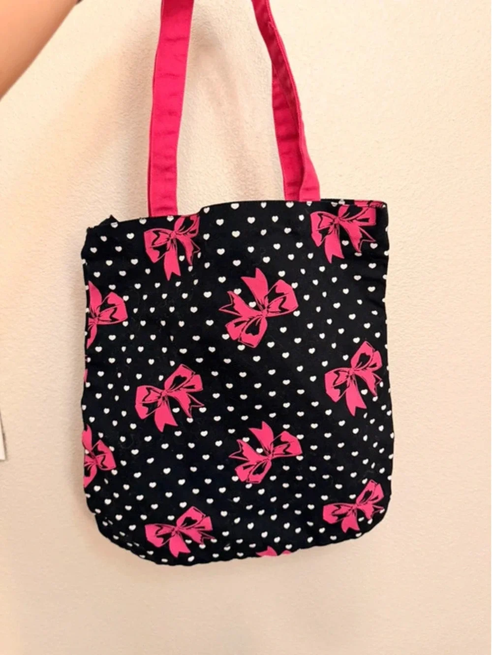 Cute Polka Dot & Bow Canvas Tote